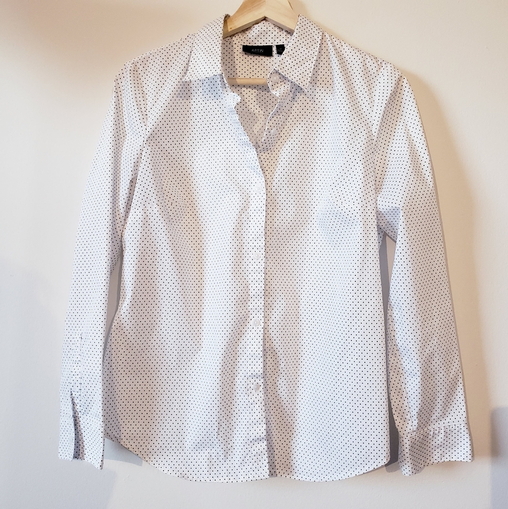 Apt 9 collar polkadot work dress top shirt office